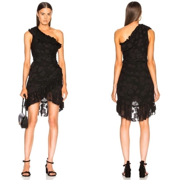 ULLA JOHNSON 4 Dress Black One Shoulder Ruffle Floral Rimona - Picture 1 of 13
